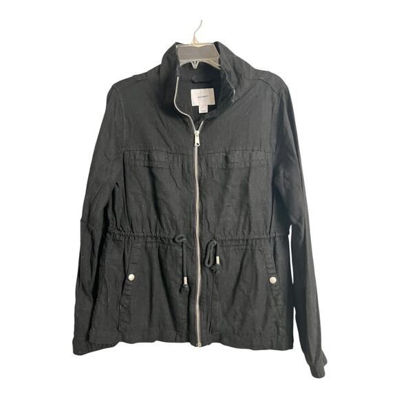 Old Navy black linen blend jacket medium M Preppy Twee Casual Basic Normcore - Picture 4 of 7